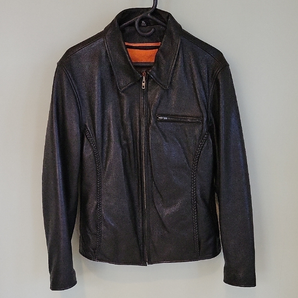 First Classics Sleek Black Leather Motorcycle  Jacket for Women Size XL